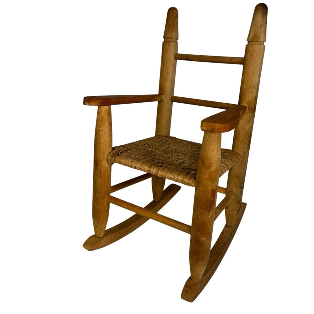 Handmade Wood Rocking Chair made for American Girl Doll Hand Woven Seat 12X16X9” - Picture 2 of 12